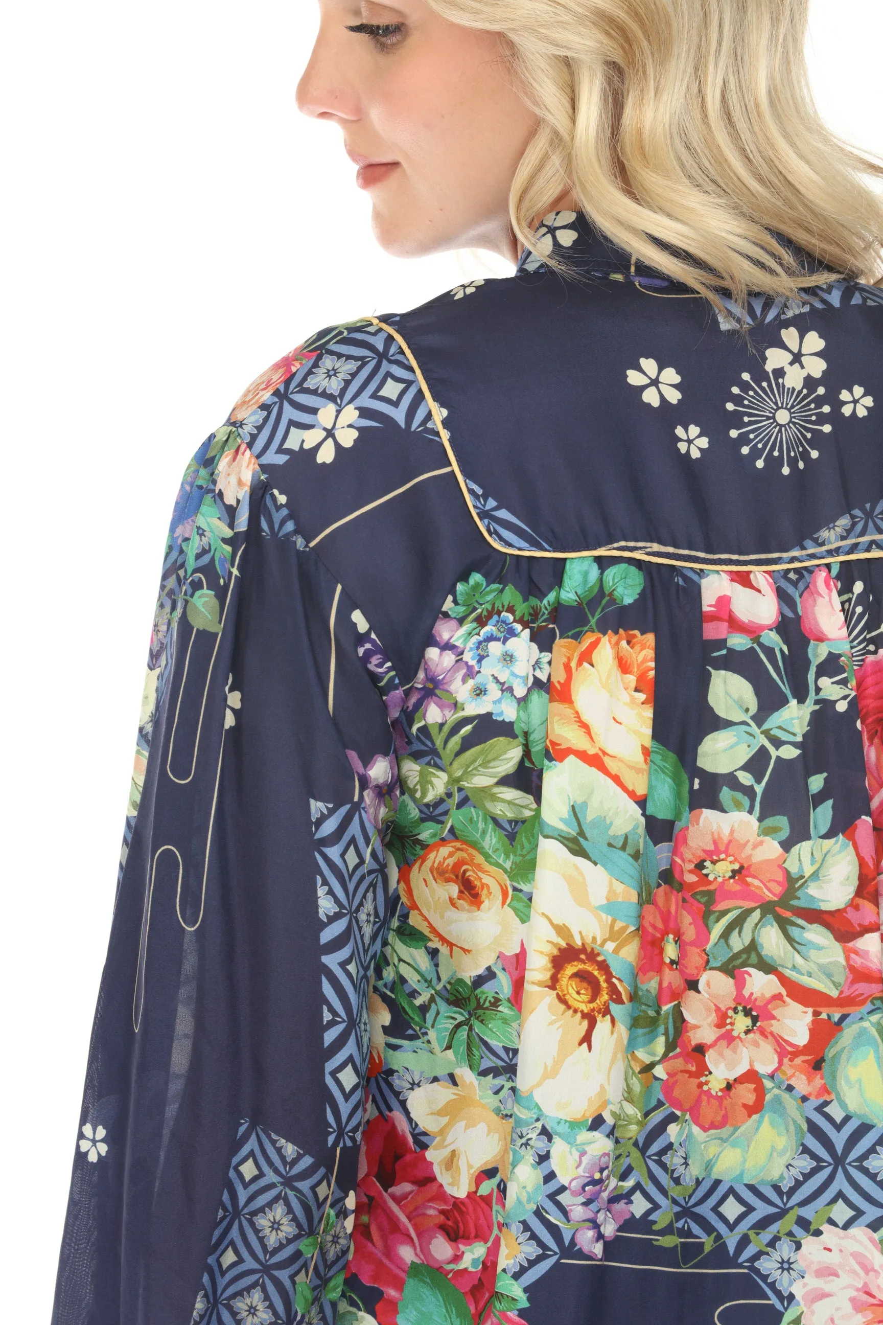 Johnny Was Fanny Ailana Silk Floral Blouse Boho Chic C11624B2