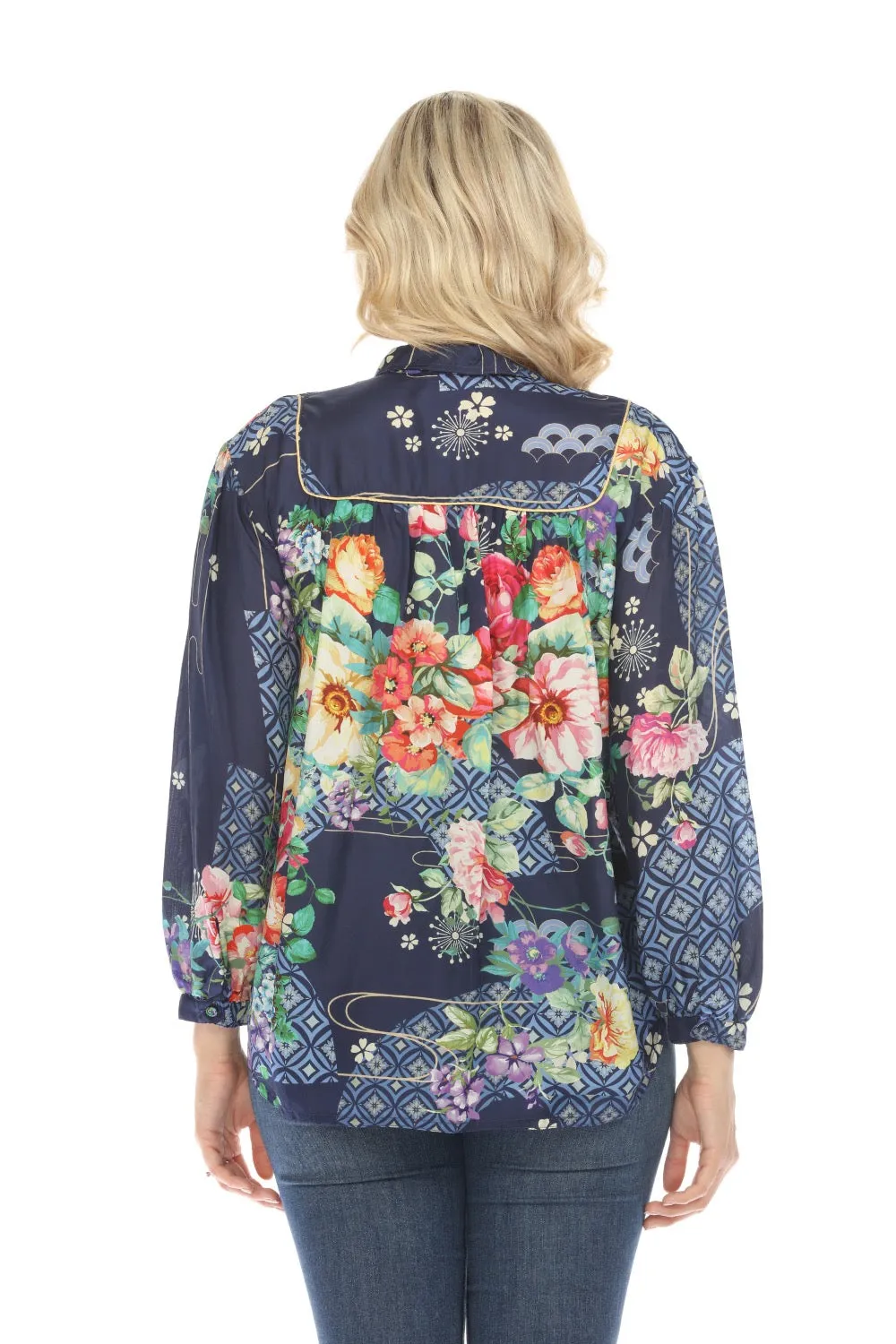 Johnny Was Fanny Ailana Silk Floral Blouse Boho Chic C11624B2