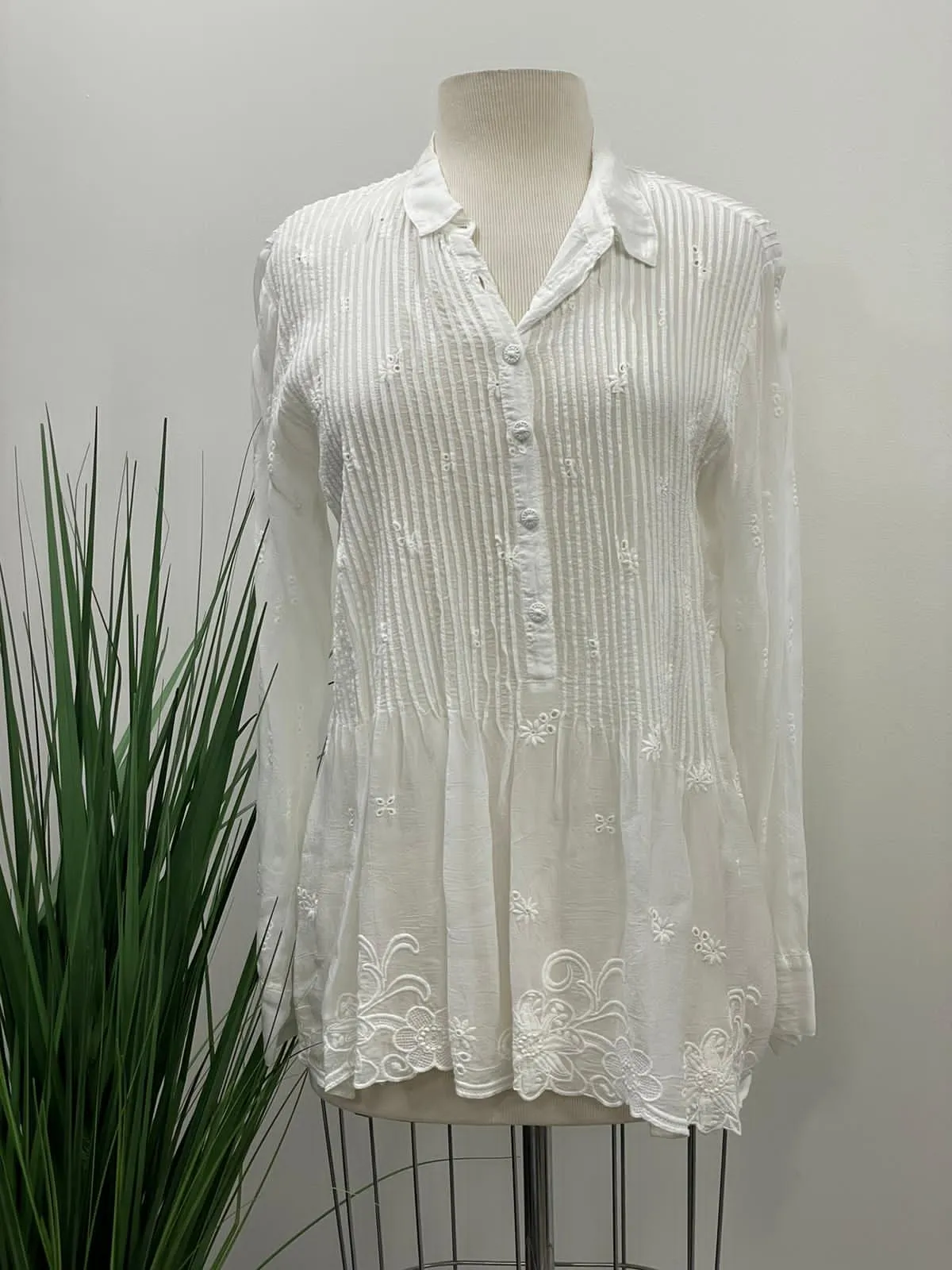 Johnny Was Flower Zoya Pintuck Embroidered Long Sleeve Blouse Boho Chic C19323
