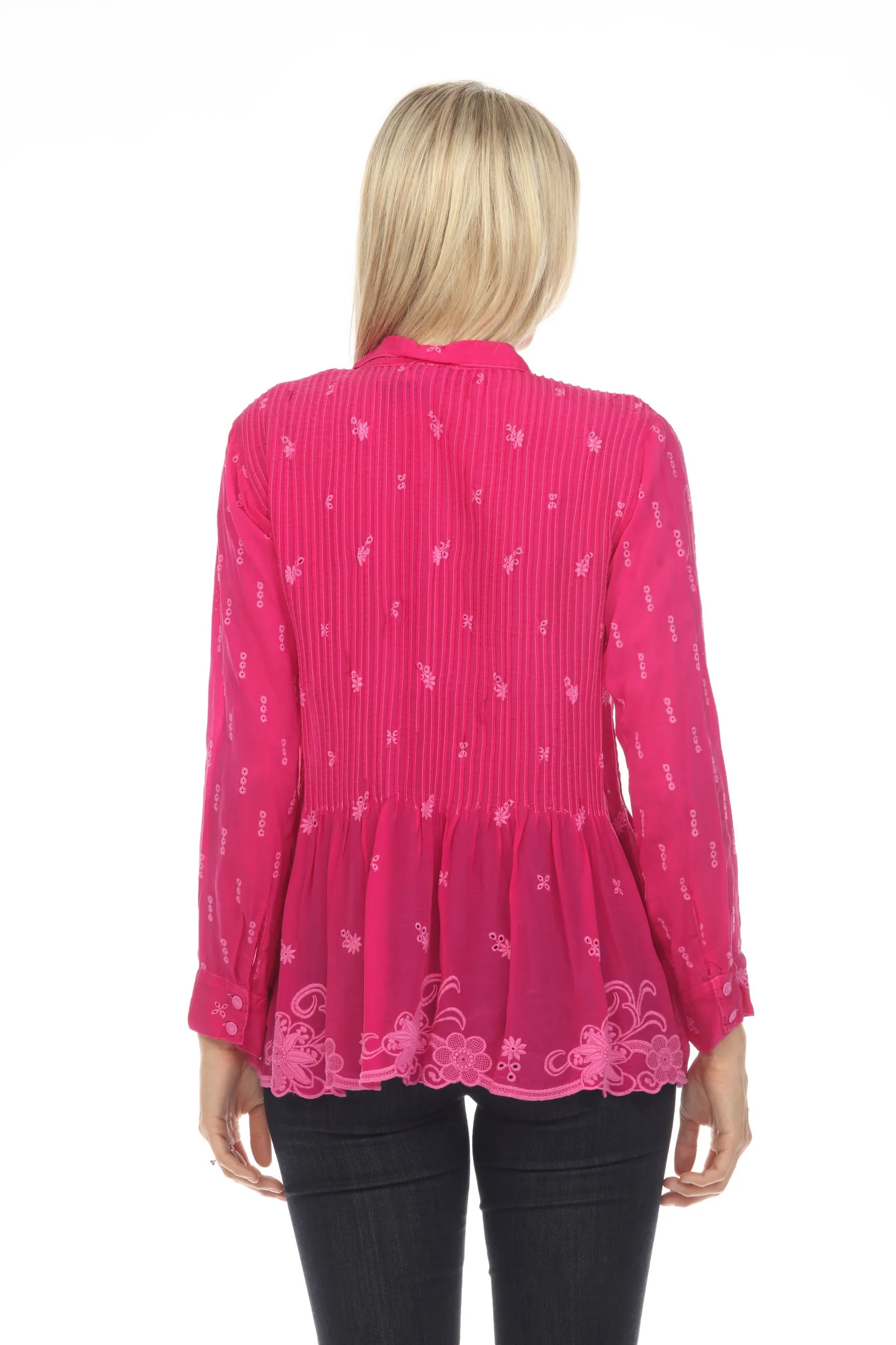 Johnny Was Flower Zoya Pintuck Embroidered Long Sleeve Blouse Boho Chic C19323