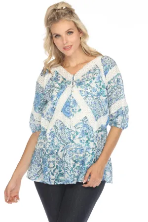 Johnny Was Jade Callie Floral Linen Peasant Blouse L14522 Boho Chic