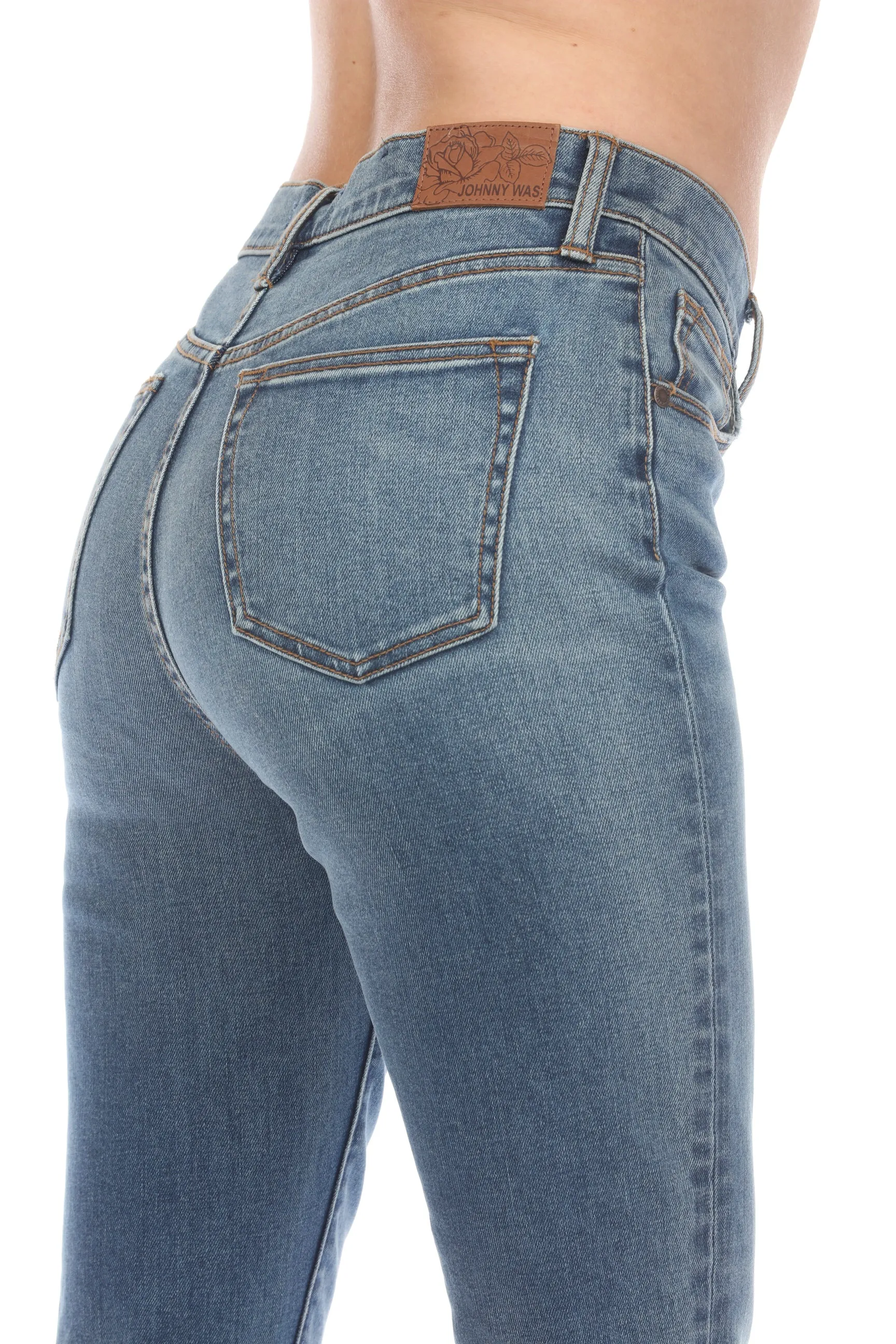 Johnny Was JWLA Denim Blue Cropped Baby Boot Jeans Boho Chic JWD1024