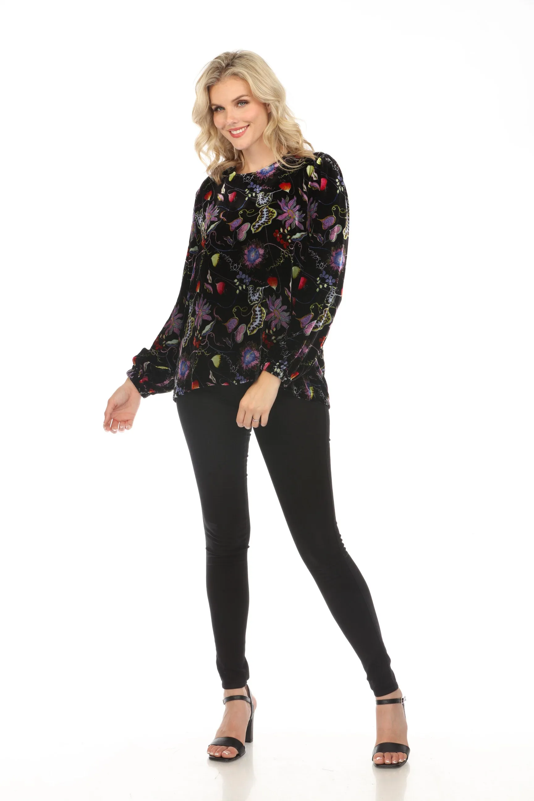 Johnny Was JWLA Inva Lucia High Neck Velvet Blouse Boho Chic J11023