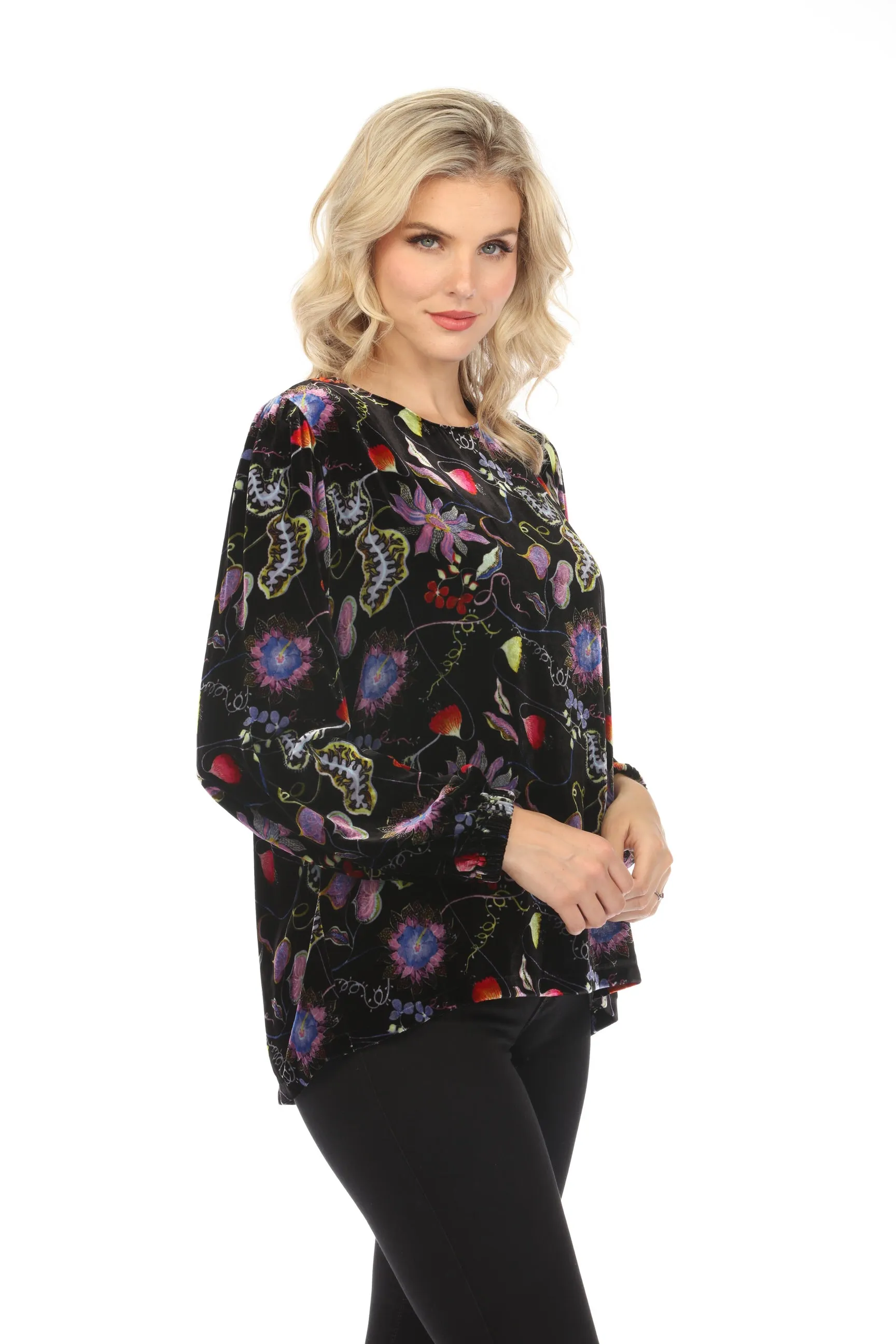 Johnny Was JWLA Inva Lucia High Neck Velvet Blouse Boho Chic J11023