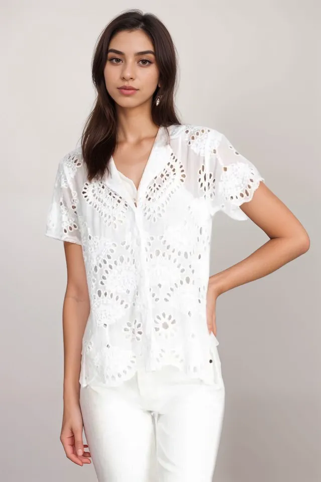 Johnny Was Marietta Cooper Eyelet Button-Up Top C11722 Boho Chic *