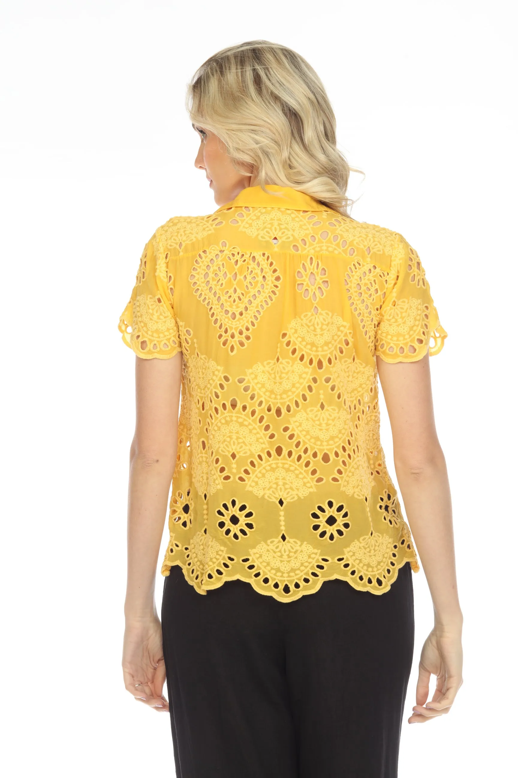 Johnny Was Marietta Cooper Eyelet Button-Up Top C11722 Boho Chic *