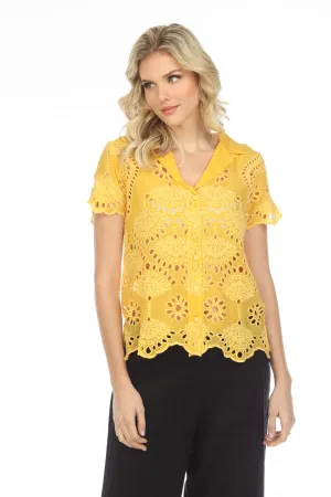 Johnny Was Marietta Cooper Eyelet Button-Up Top C11722 Boho Chic *