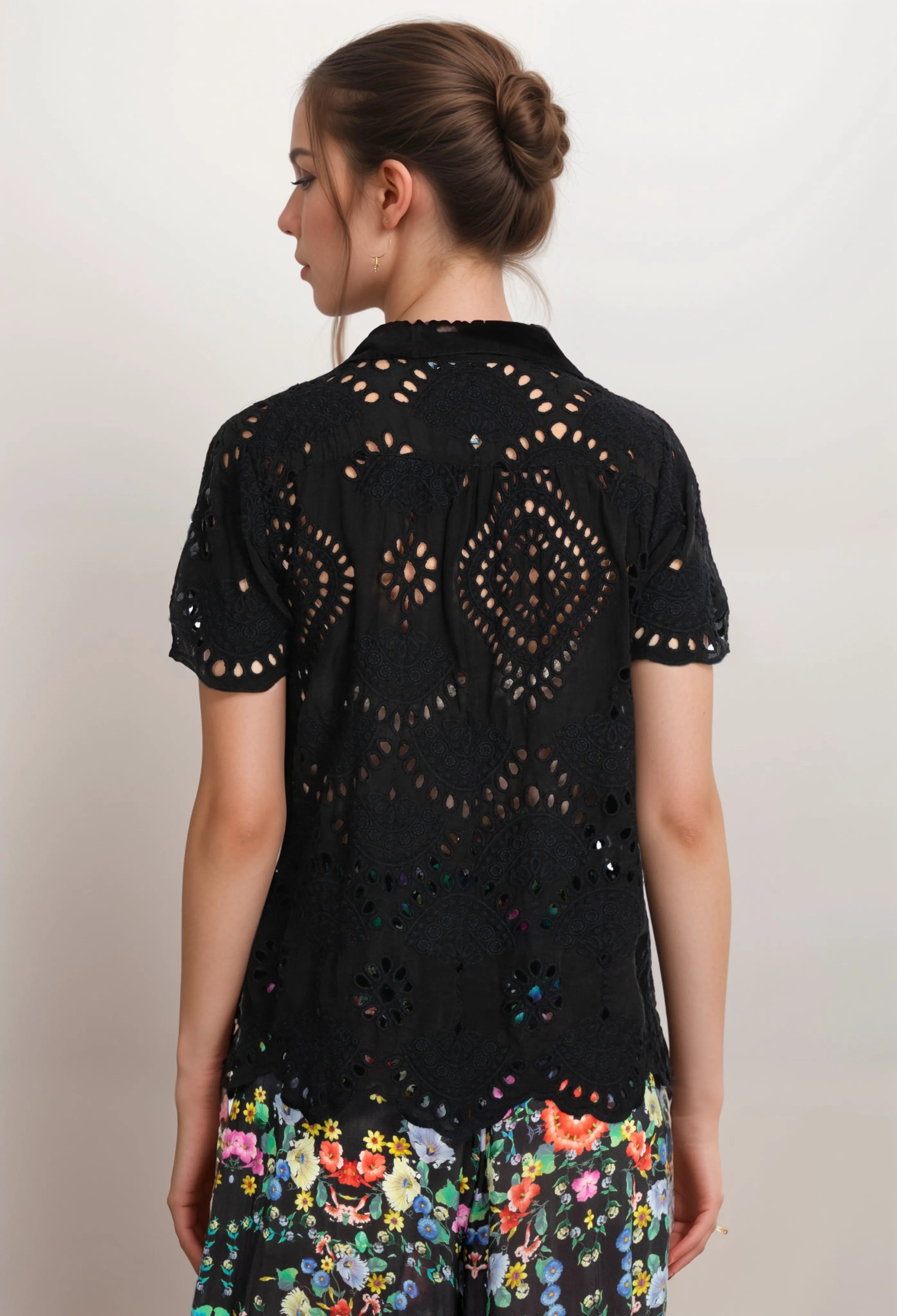Johnny Was Marietta Cooper Eyelet Button-Up Top C11722 Boho Chic *
