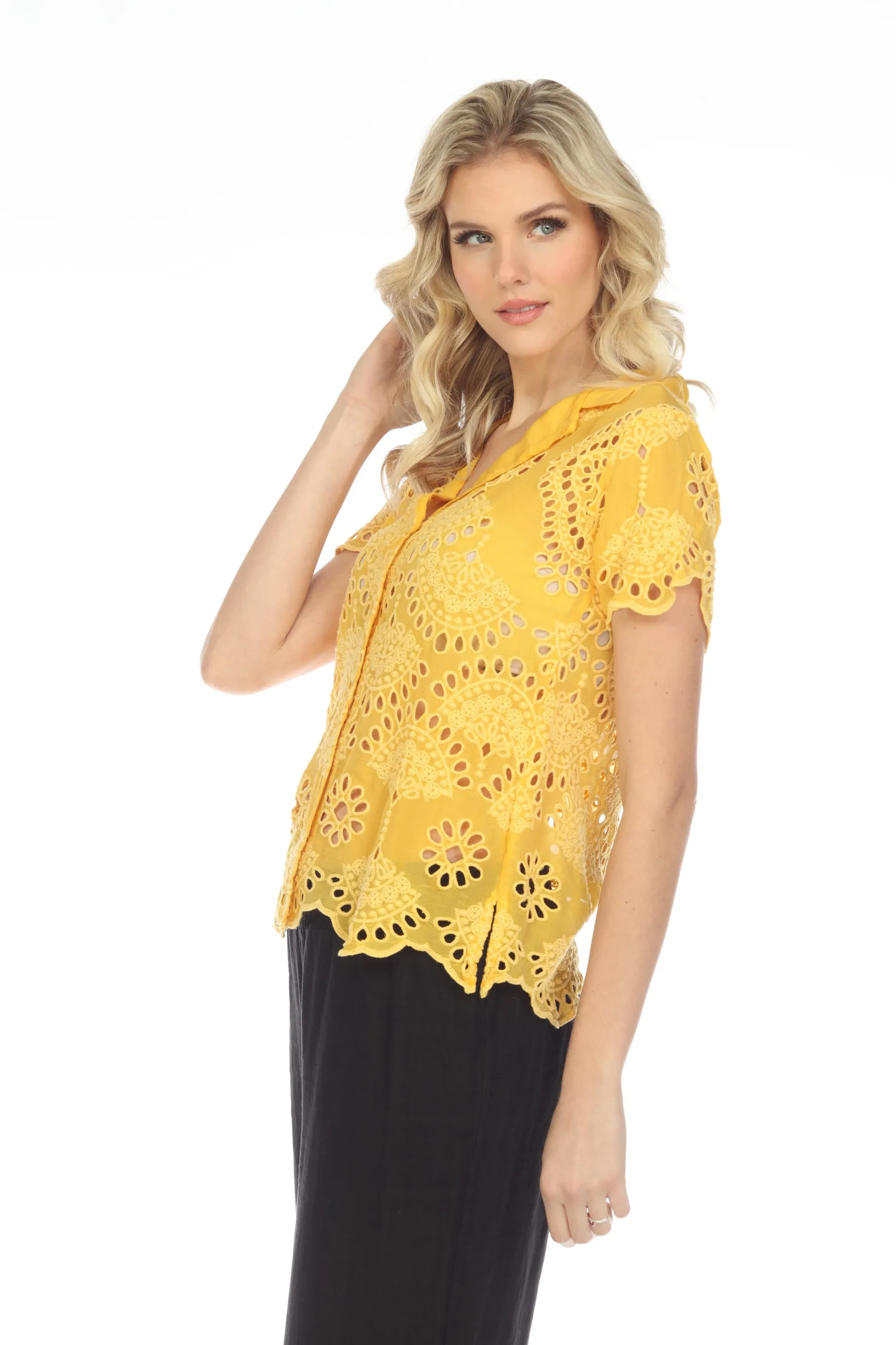 Johnny Was Marietta Cooper Eyelet Button-Up Top C11722 Boho Chic *