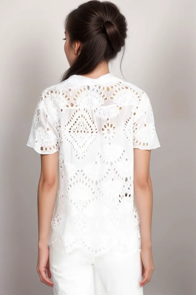 Johnny Was Marietta Cooper Eyelet Button-Up Top C11722 Boho Chic *