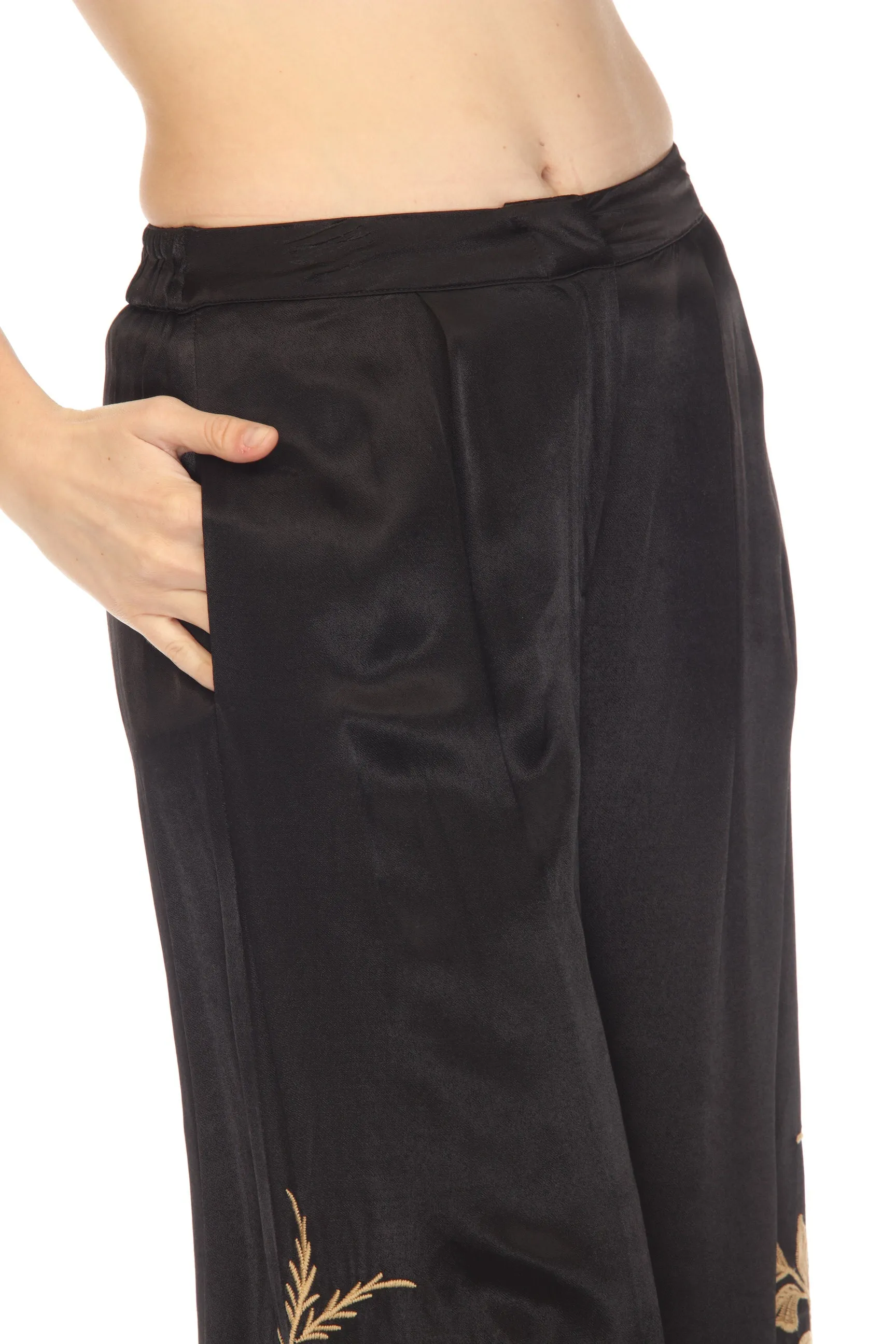 Johnny Was Workshop Black Martina Embroidered Wide-Leg Pants Chic W68422
