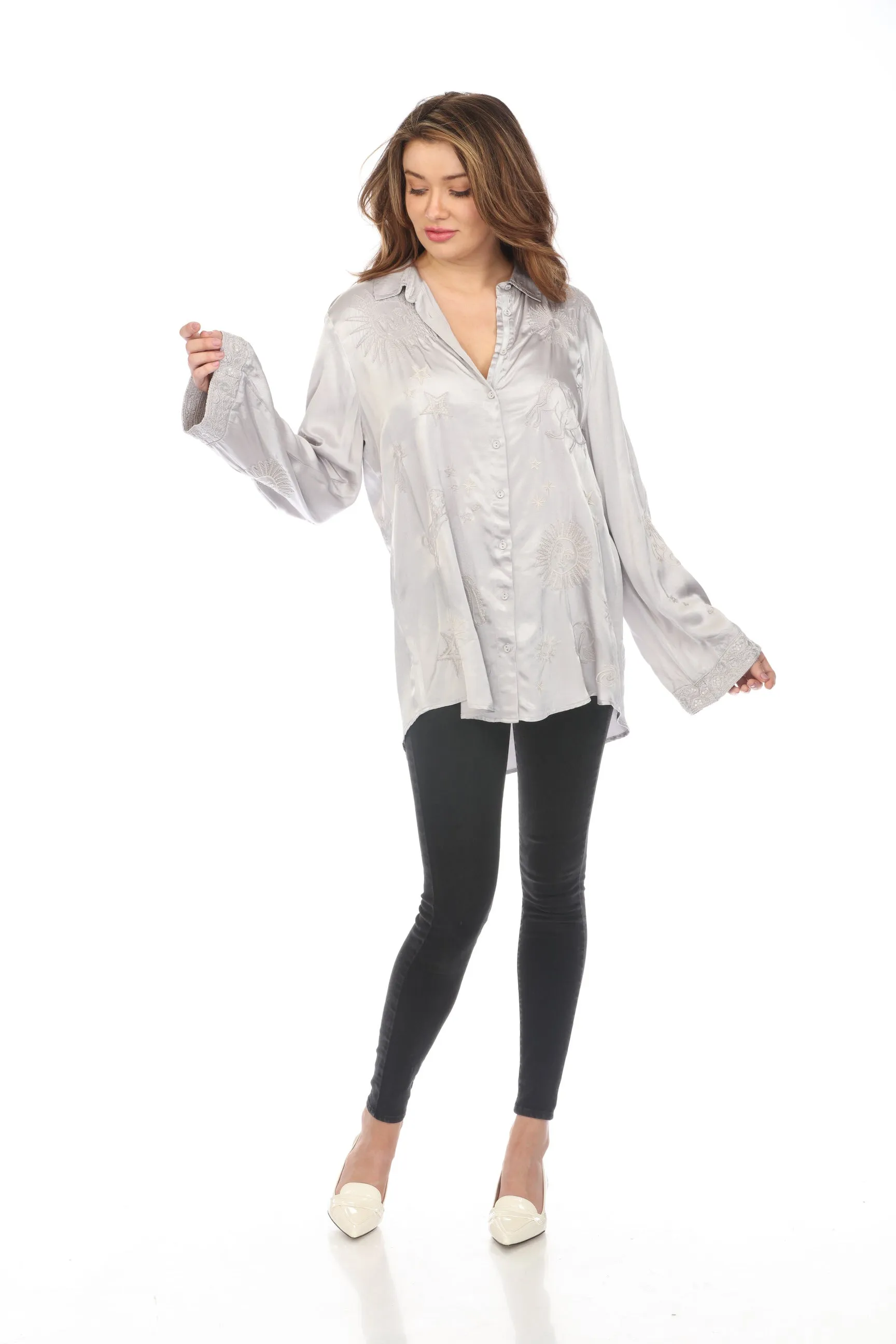 Johnny Was Workshop Estrella Kimono Sleeve Oversized Shirt Boho Chic W16623 *