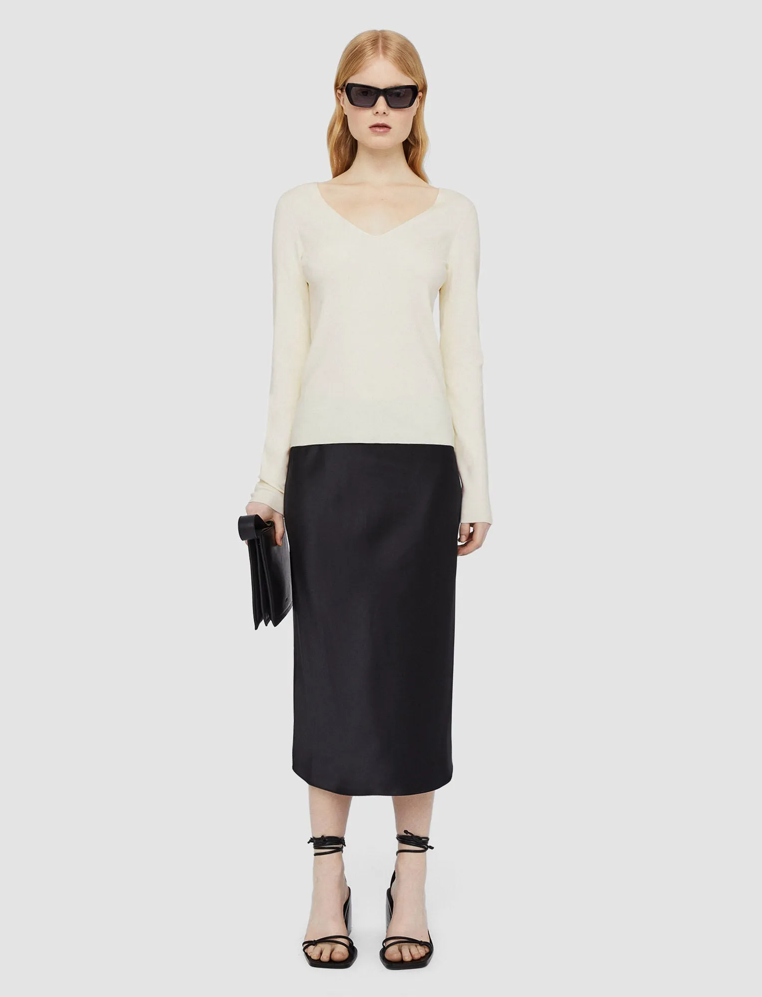 JOSEPH SILK STRETCH V-NECK TOP