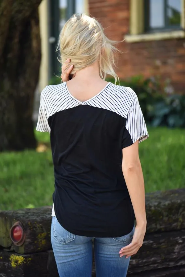 Just Friends Striped Pocket Top
