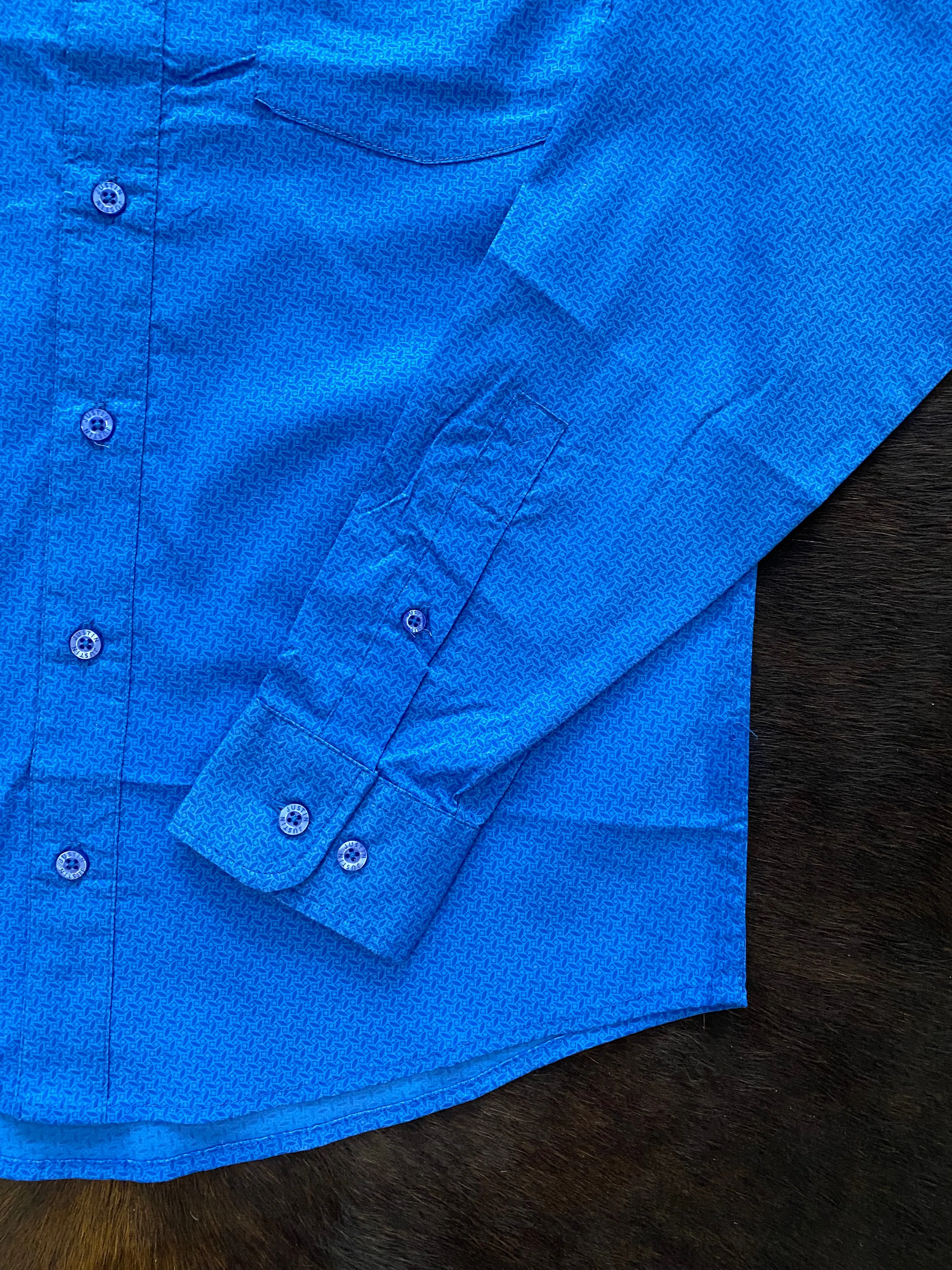 Justin Tech Men's Blue Diamond Plate Long Sleeve Shirt