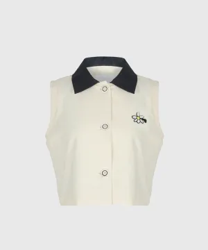 KANDINI Classic Contrast Collar Button-Up Vest - Cream