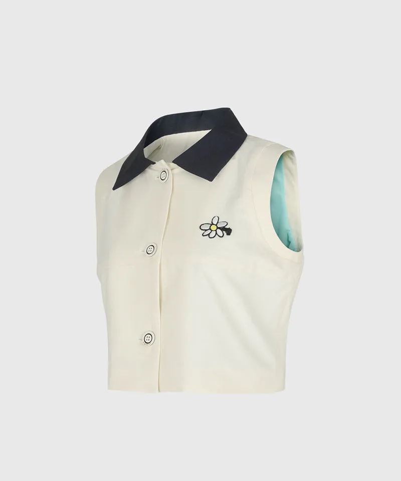 KANDINI Classic Contrast Collar Button-Up Vest - Cream
