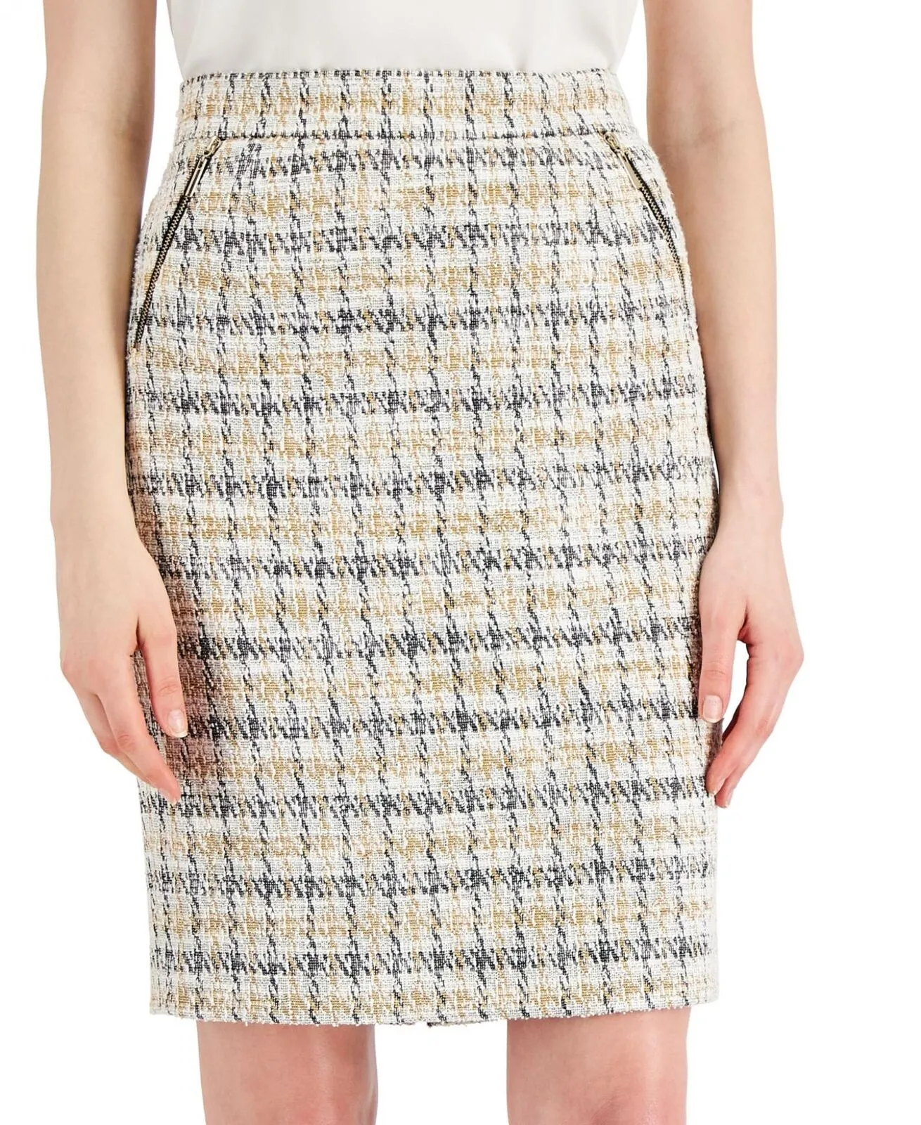Kasper Womens Petite Plaid Zip-Pocket Skirt 10820093