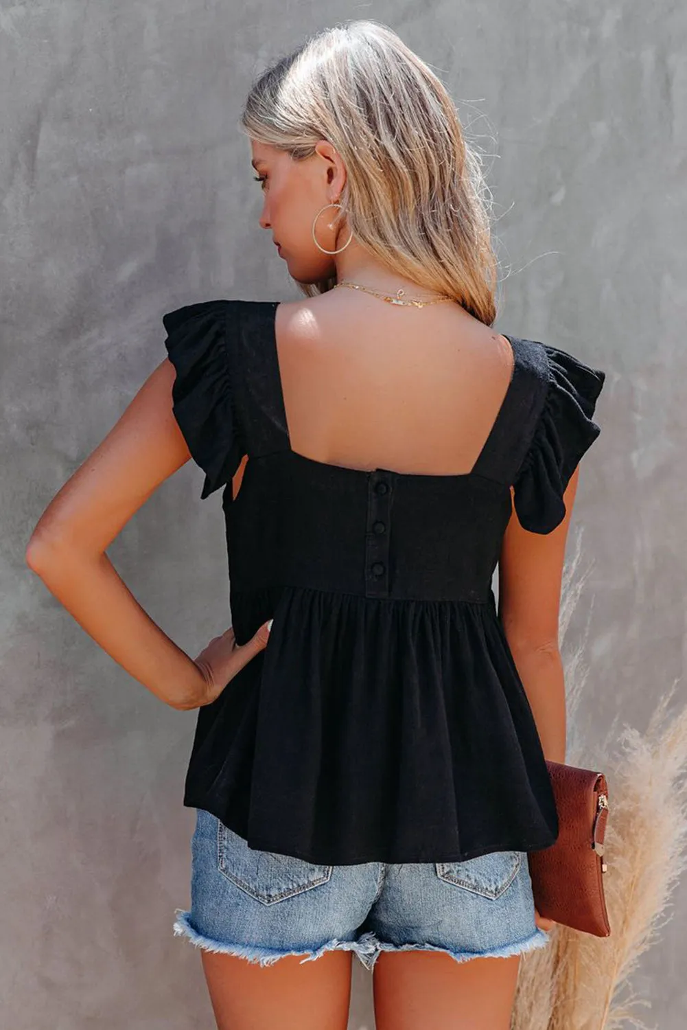 Khaki Flutter Shoulder Babydoll Top