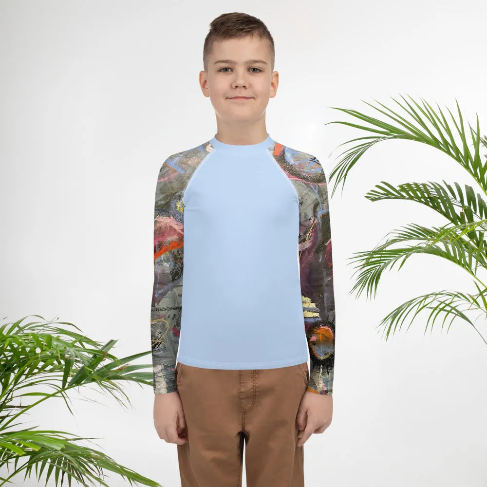 Kids Rash Guard Blue with "Crazy Town" Arms