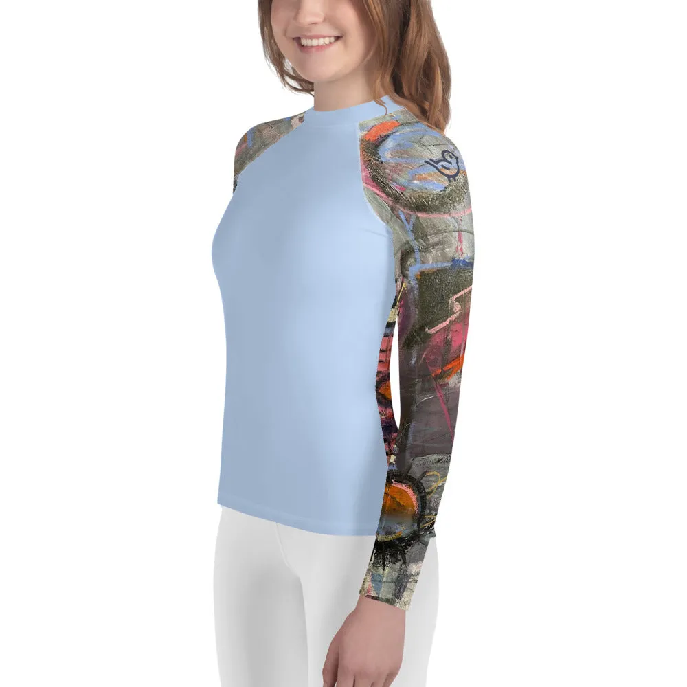 Kids Rash Guard Blue with "Crazy Town" Arms
