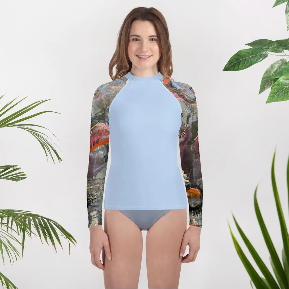 Kids Rash Guard Blue with "Crazy Town" Arms