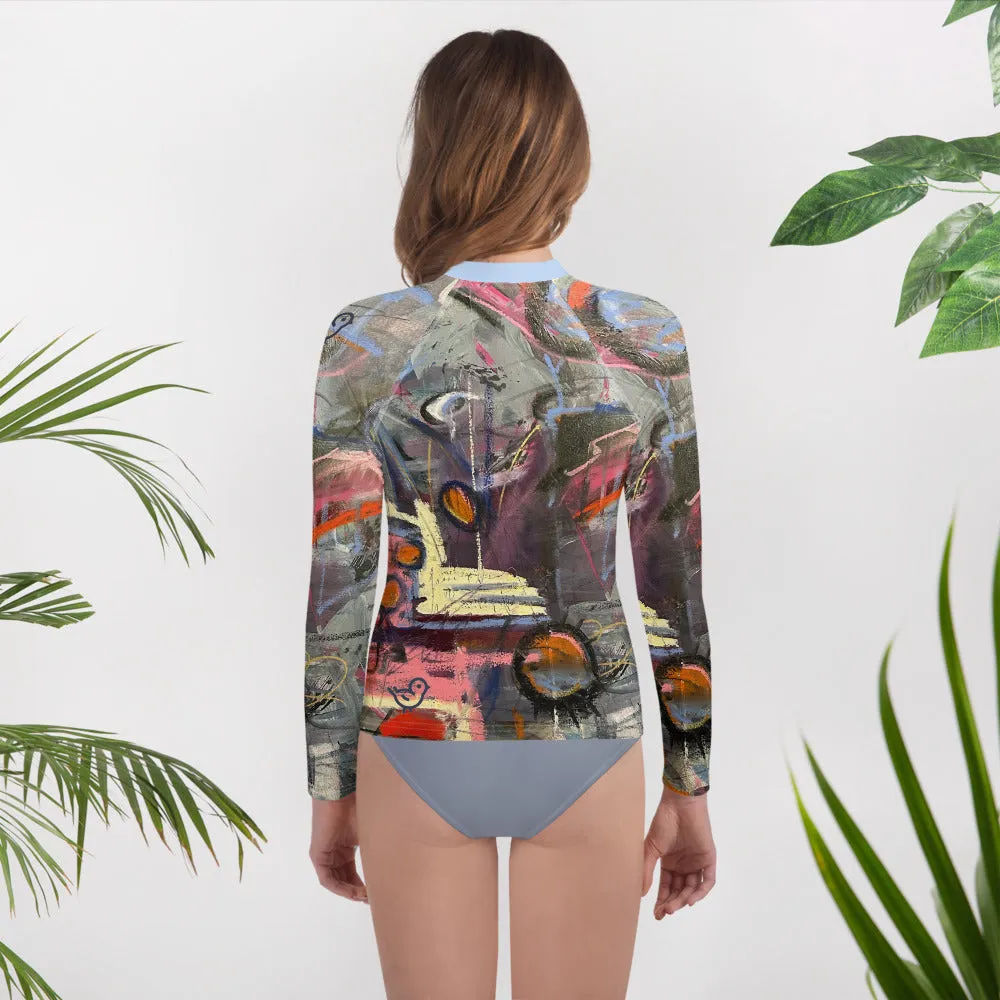 Kids Rash Guard Blue with "Crazy Town" Arms