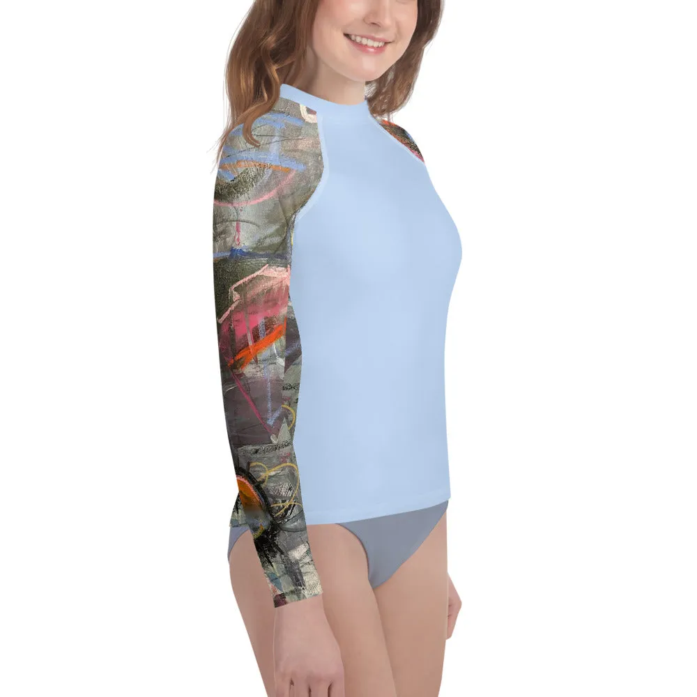 Kids Rash Guard Blue with "Crazy Town" Arms