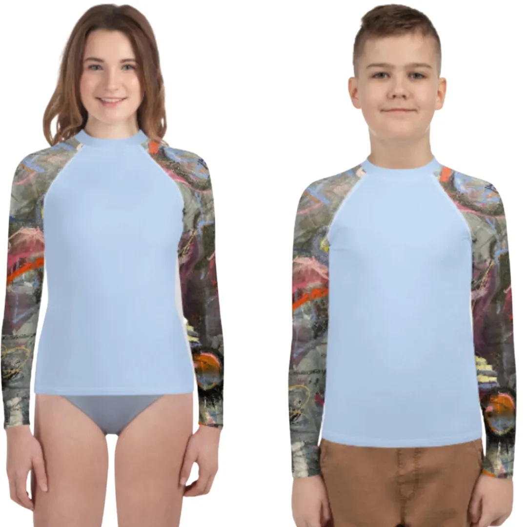 Kids Rash Guard Blue with "Crazy Town" Arms