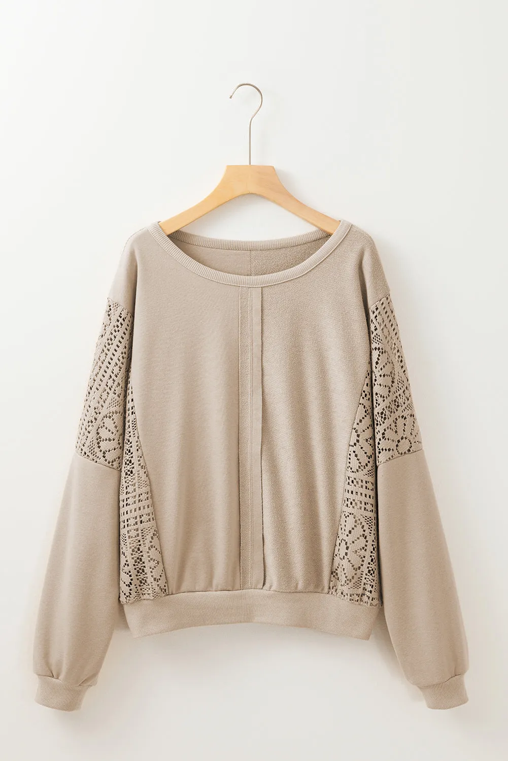 Knit Crochet Ribbed Trim Sweatshirt