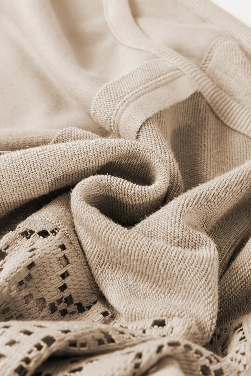 Knit Crochet Ribbed Trim Sweatshirt
