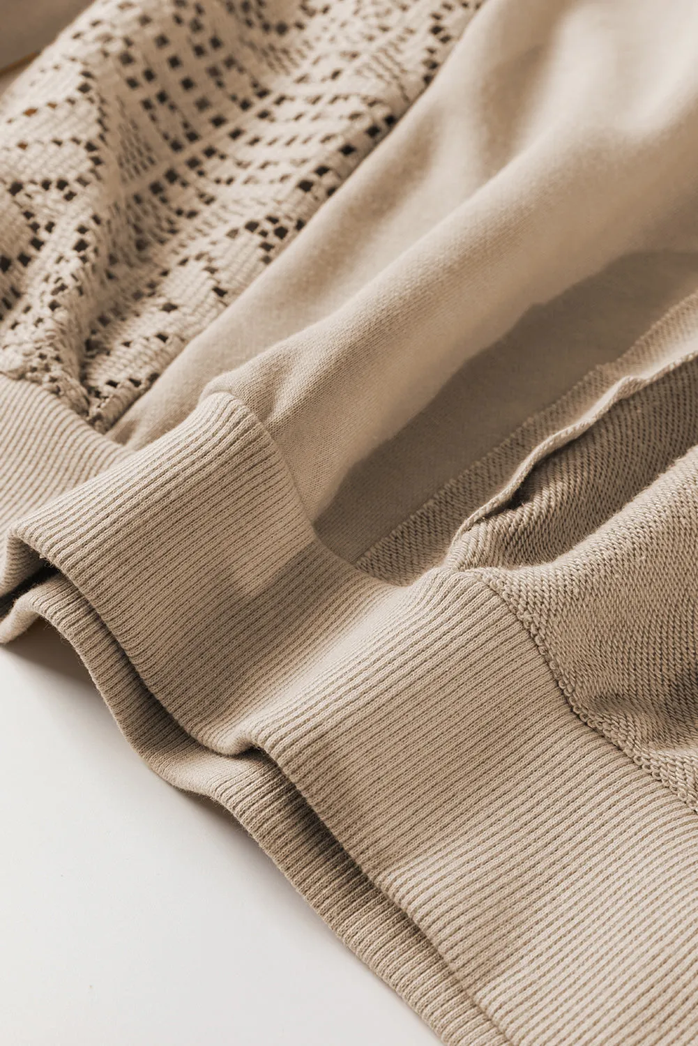 Knit Crochet Ribbed Trim Sweatshirt