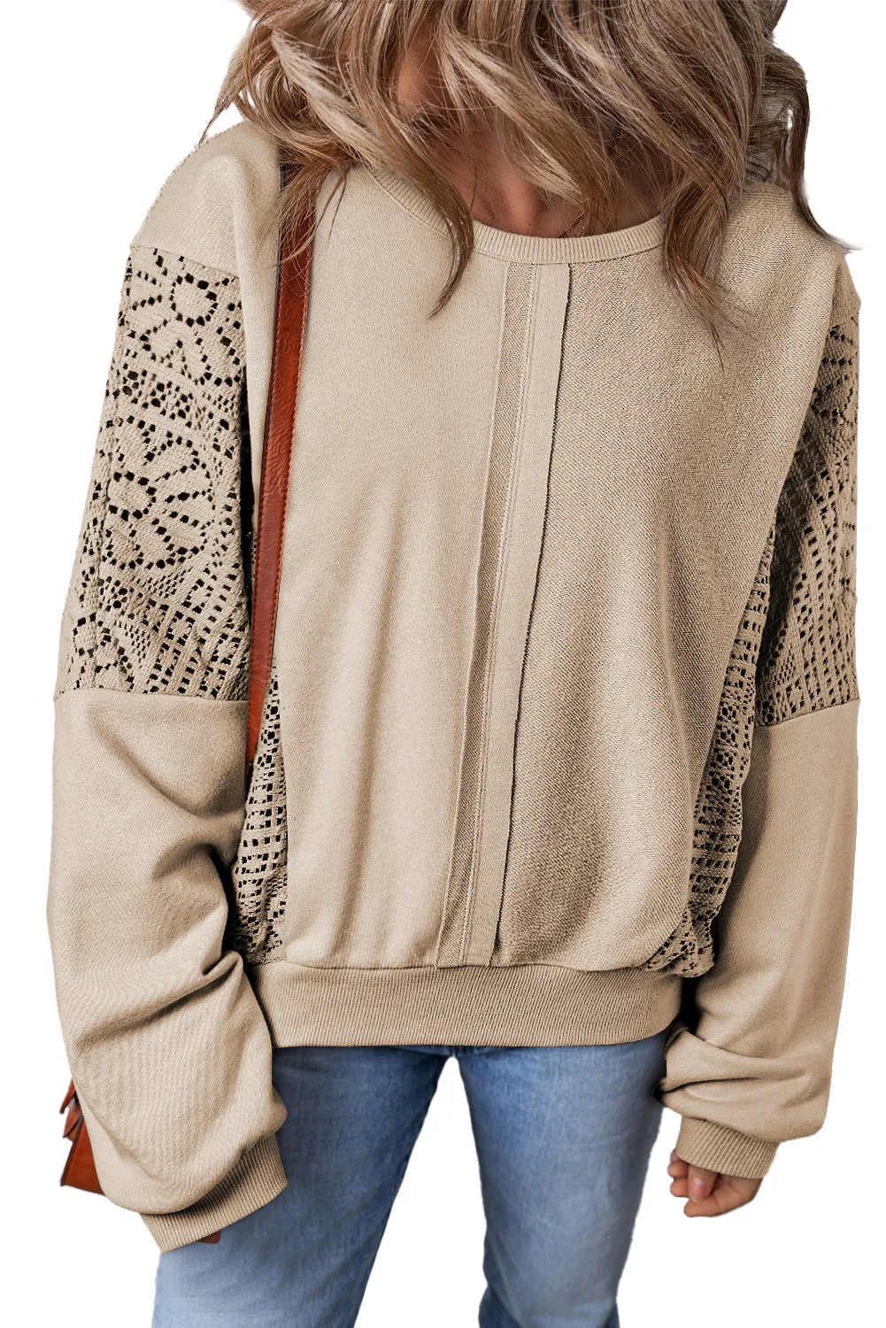 Knit Crochet Ribbed Trim Sweatshirt
