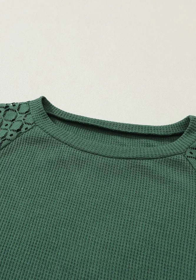 Lace Round Neck Lantern Sleeve Top