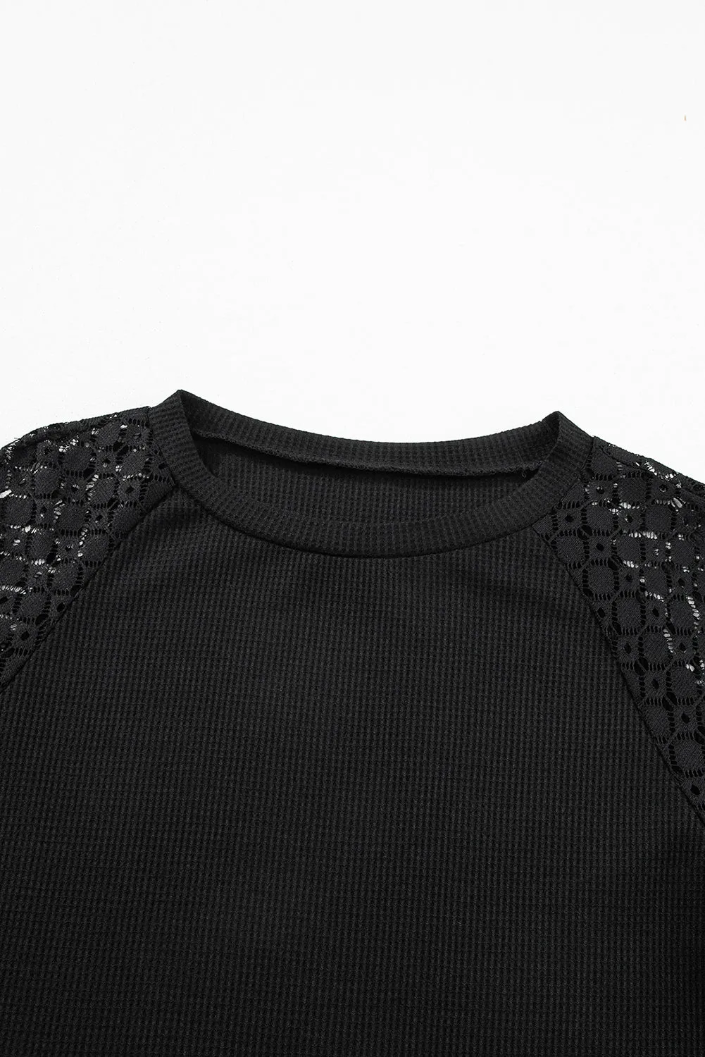 Lace Round Neck Lantern Sleeve Top