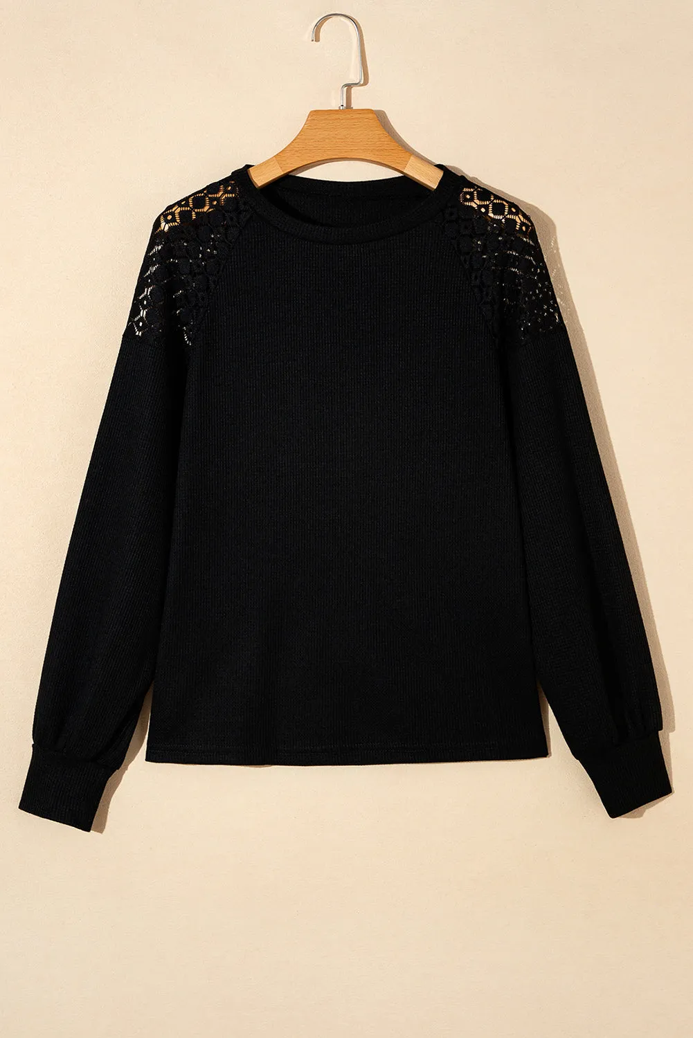 Lace Round Neck Lantern Sleeve Top
