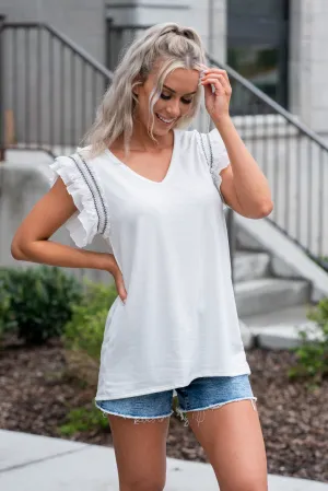 Lace Ruffled Sleeve Tee Ivory