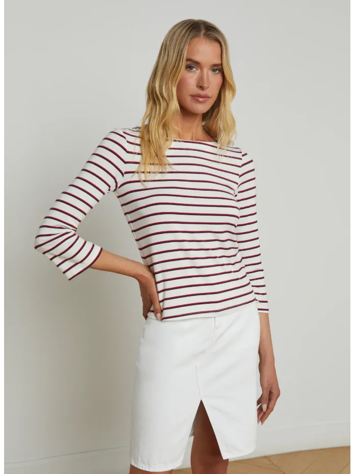 L'Agence Lucille Striped Boatneck Top in Red/Navy/White
