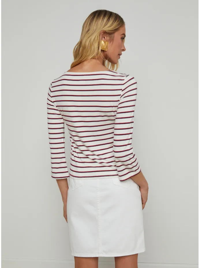 L'Agence Lucille Striped Boatneck Top in Red/Navy/White