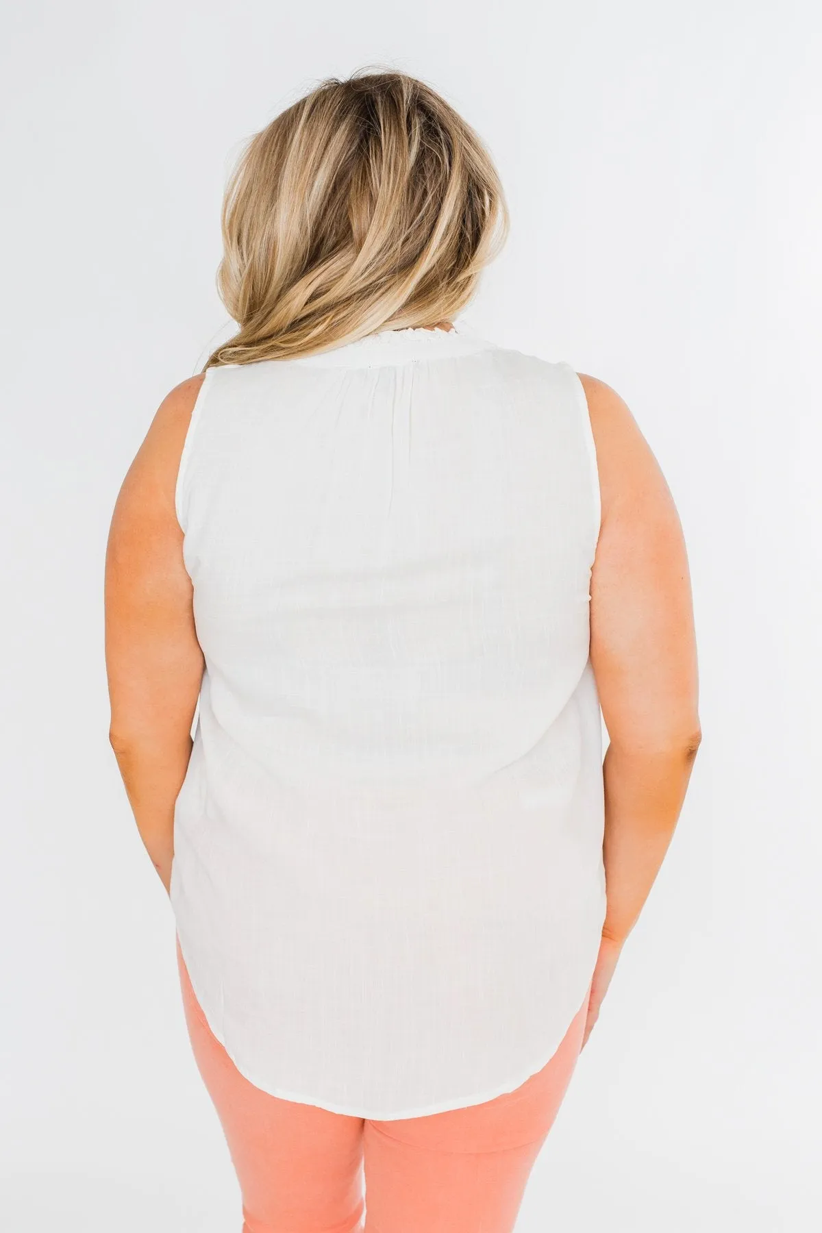 Larger Than Life Neck Tie Tank Top- Ivory