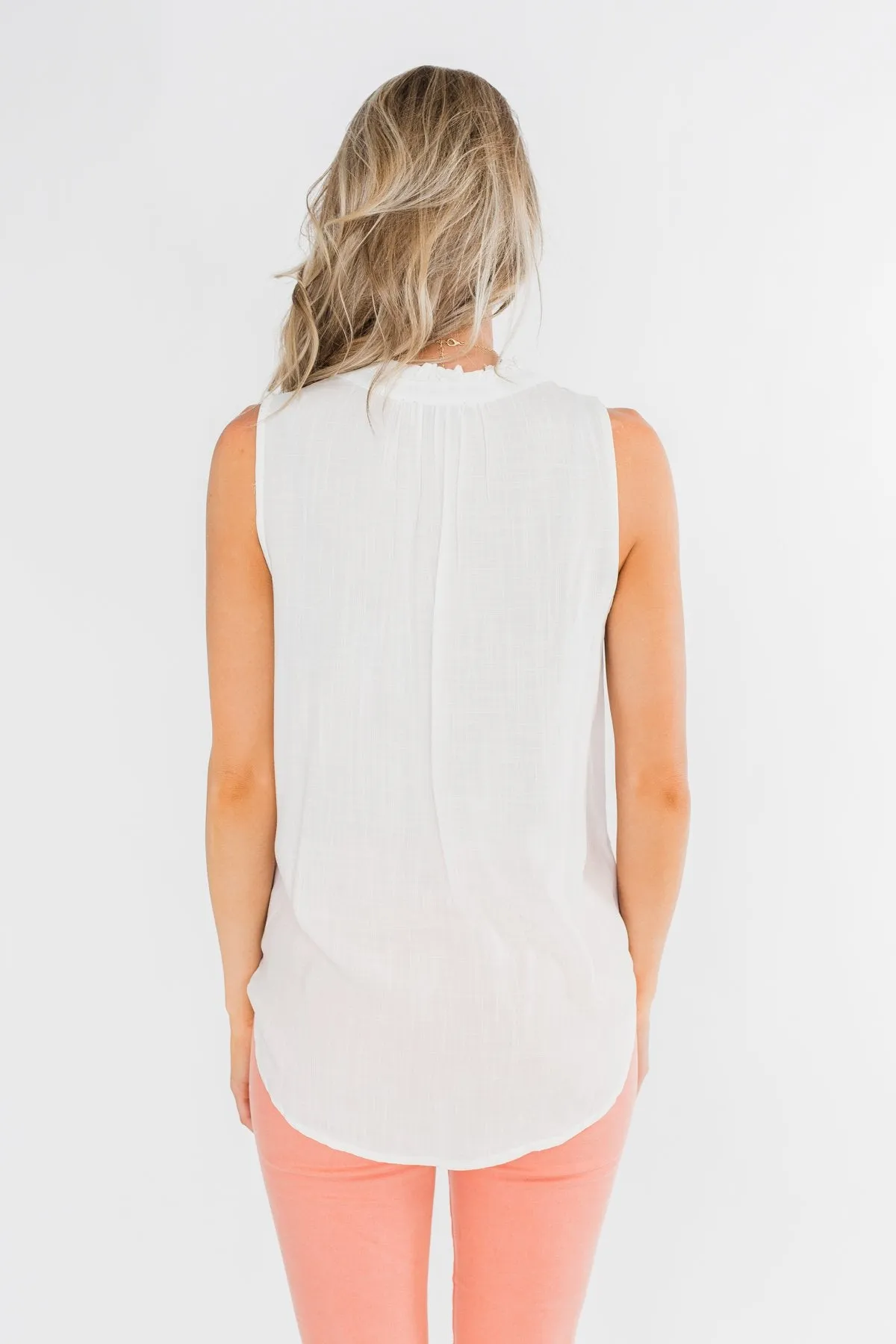 Larger Than Life Neck Tie Tank Top- Ivory
