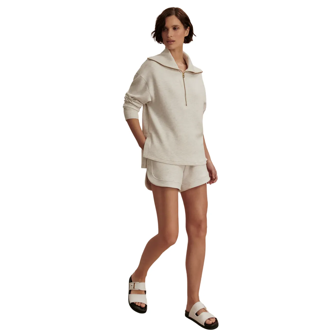 Larson Half Zip Sweat Ivory Marl