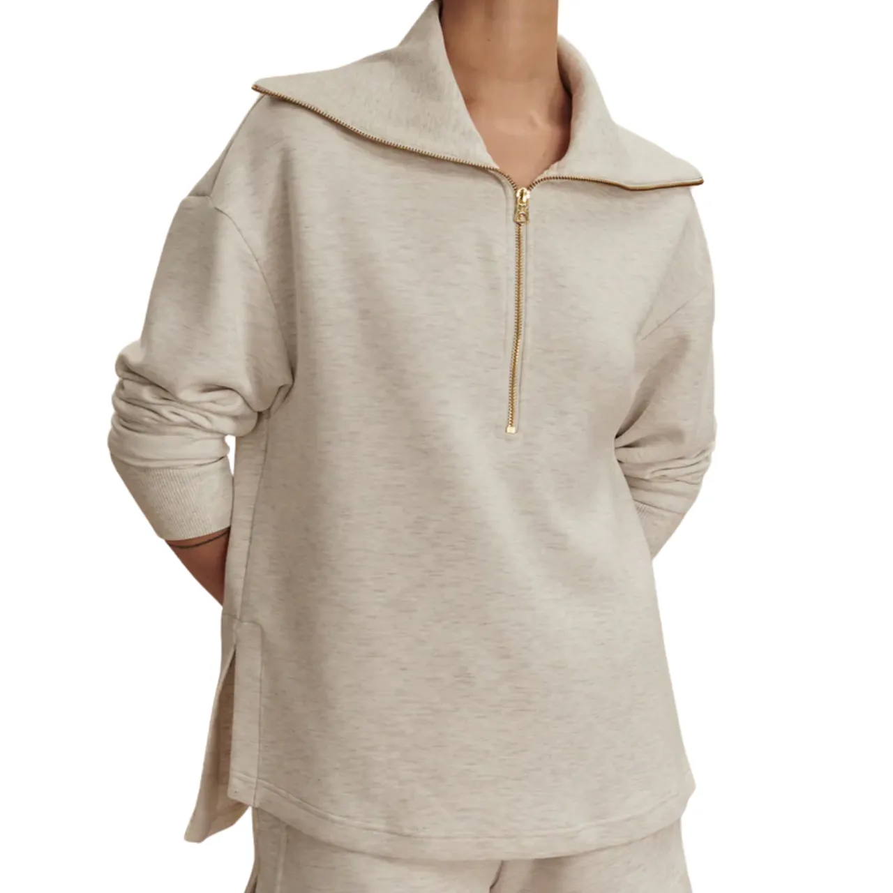 Larson Half Zip Sweat Ivory Marl