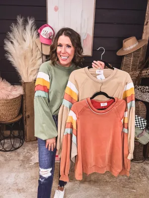 Latte Colorblock Shoulder Mineral Wash Terry Pullover