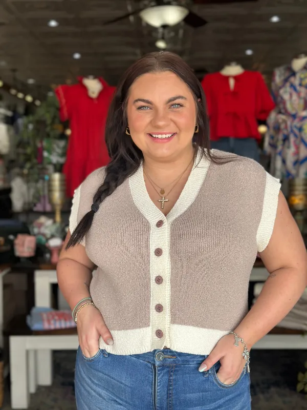 Latte   Cream Button Top