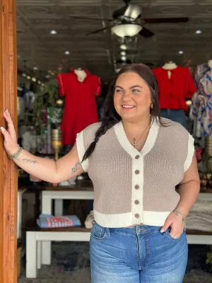 Latte   Cream Button Top