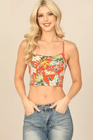 LEAF PRINT SPAGHETTI STRAP CROP TOP