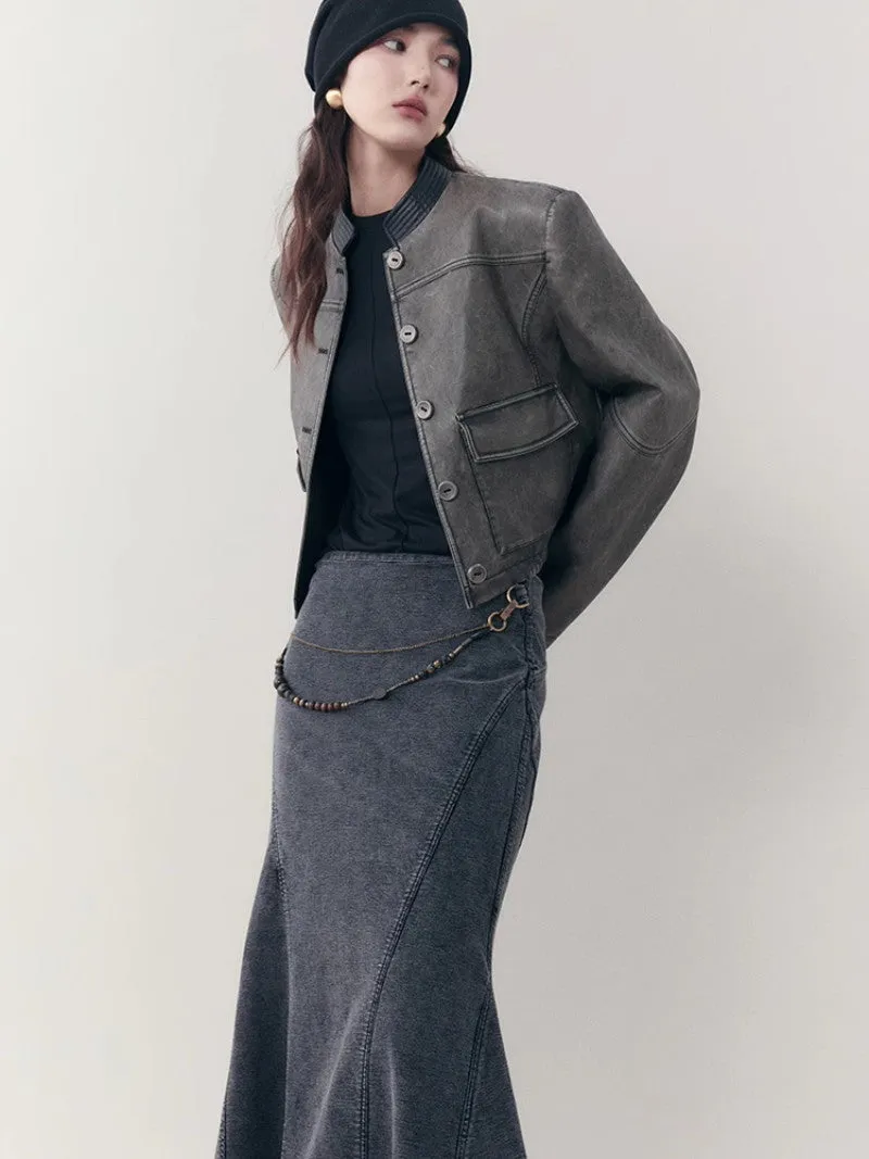 Leather Casual Handsome Set-Up Jacket＆Mini-Skirt
