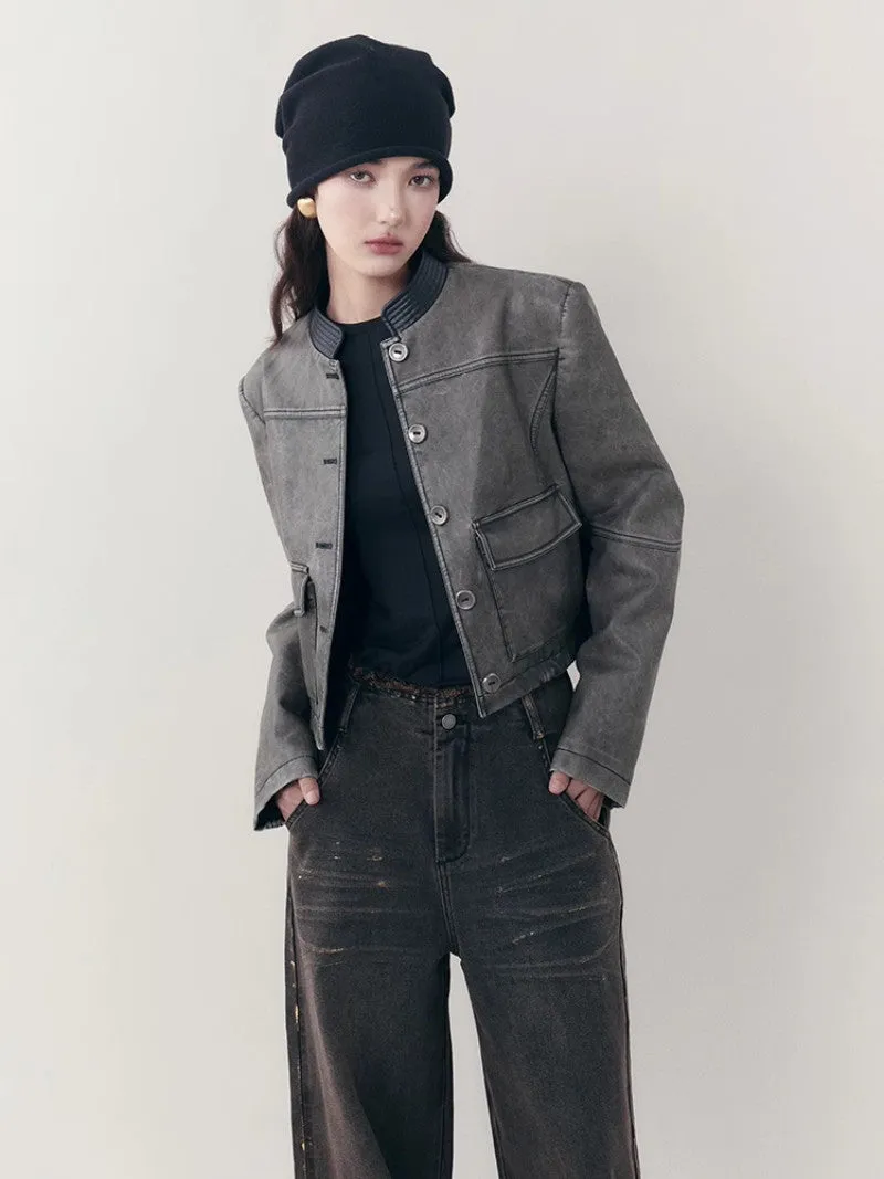Leather Casual Handsome Set-Up Jacket＆Mini-Skirt
