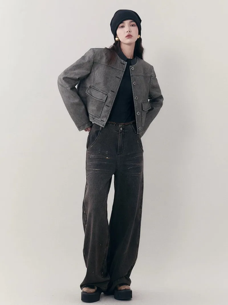 Leather Casual Handsome Set-Up Jacket＆Mini-Skirt
